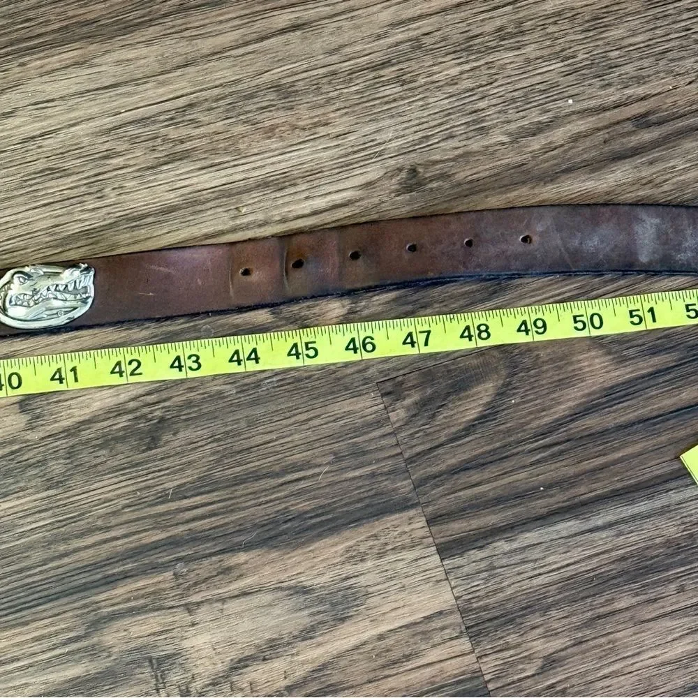Cognac Brown Leather Florida Gators Belt with Silver Buckle Size 44